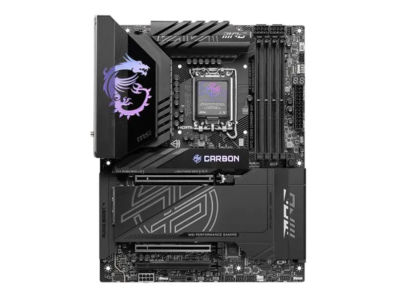 MSI MPG Z890 Carbon WiFi - Motherboard - ATX - LGA1851-Sockel - Z890 Chipsatz - USB 3.2 Gen 1, USB-C 3.2 Gen 2x2 - 2.5 Gigabit LAN, 5 Gigabit Ethernet, Wi-Fi 7, Bluetooth - Onboard-Grafik (CPU erforderlich) - HD Audio (8-Kanal)