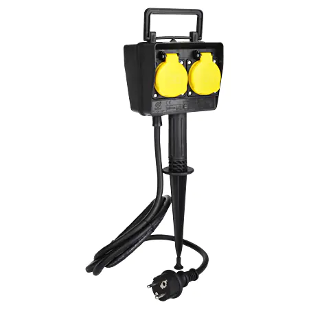 Bachmann GARTENSTECKDOSE, 4-fach 230V/16A, IP44, schwarz/gelb, mit Erdspieß, 2,0m