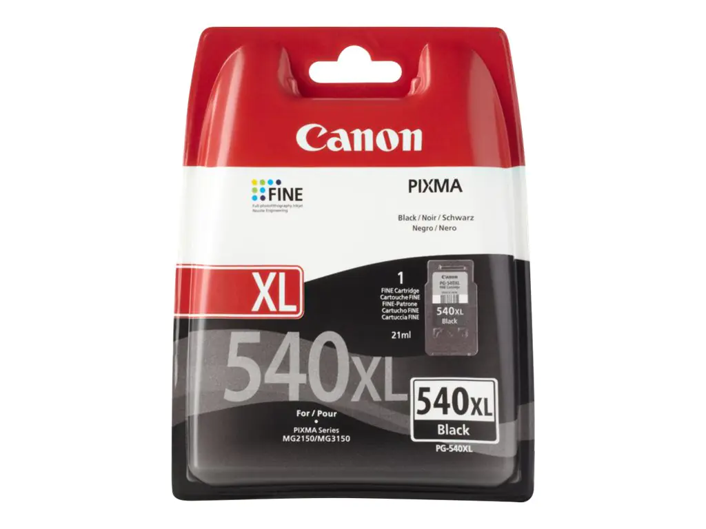 Canon PG-540XL - 21 ml - Hohe Ergiebigkeit - Schwarz - Original - Blister mit Diebstahlsicherung - Tintenpatrone - für PIXMA MG3150, MG3510, MG3550, MG3650, MG4250, MX395, MX475, MX525, MX535, TS5150, TS5151