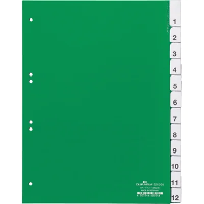 DURABLE Register 621005 DIN A4 1-12 12teilig Hartfolie grün