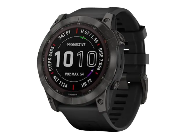 Garmin fenix 7X Sapphire Solar - 51 mm - Titanium Carbon Gray DLC - Sportuhr mit Band - Silikon - schwarz - Handgelenkgröße: 127-210 mm - Anzeige 3.556 cm (1.4") - 32 GB - Bluetooth, Wi-Fi, ANT+ - 89 g