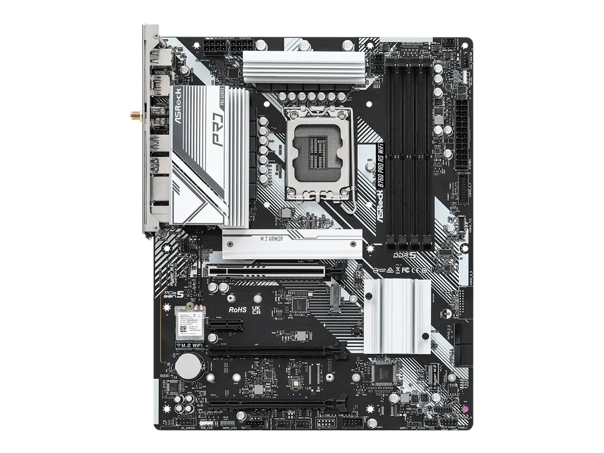ASRock B760 Pro RS WiFi - Motherboard - ATX - LGA1700-Sockel - B760 Chipsatz - USB 3.2 Gen 1, USB 3.2 Gen 2, USB-C 3.2 Gen2 - 2.5 Gigabit LAN, Bluetooth, Wi-Fi - Onboard-Grafik (CPU erforderlich) - HD Audio (8-Kanal)