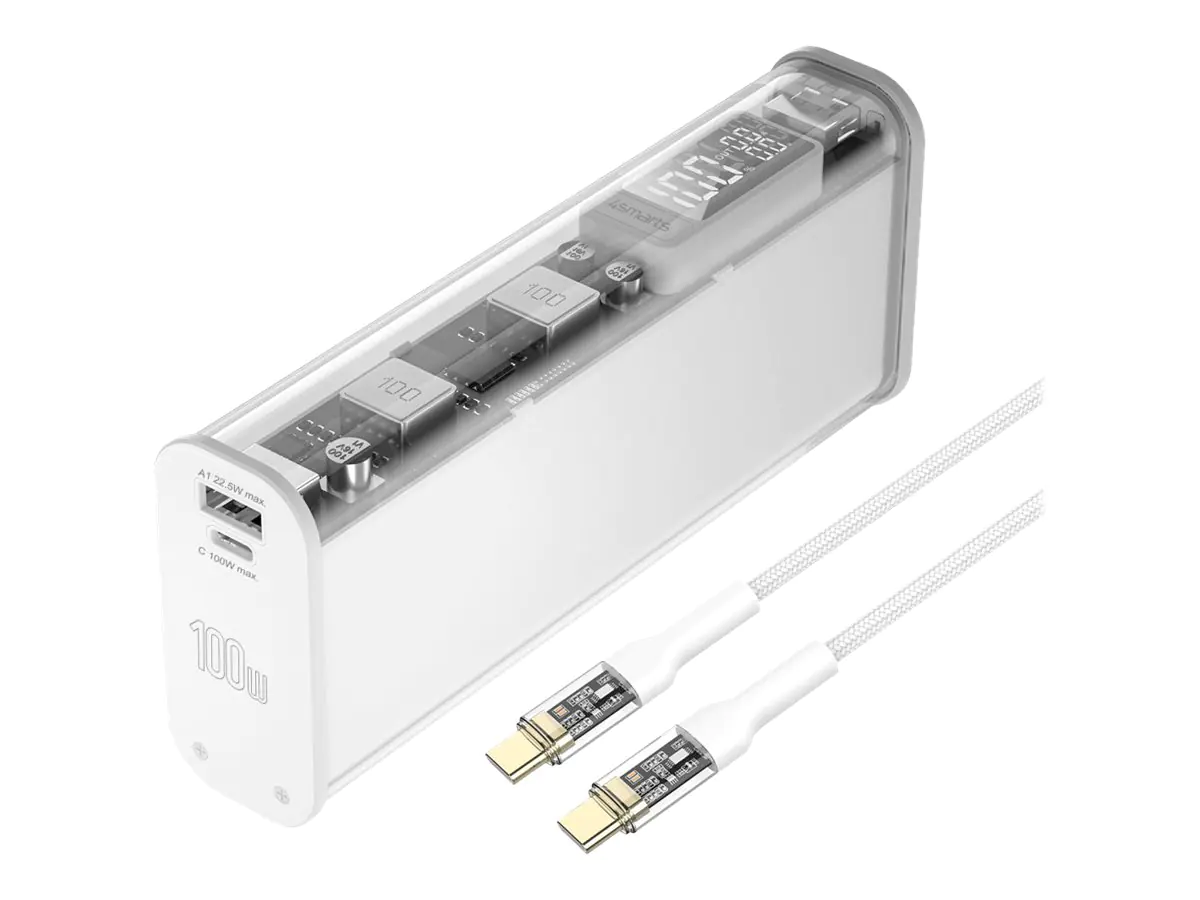 4smarts Lucid Block - Powerbank - 20000 mAh - 100 Watt - 5 A - PD 3.0, QC 3.0, Super Charge - 3 Ausgabeanschlussstellen (2 x USB, 24 pin USB-C) - weiß