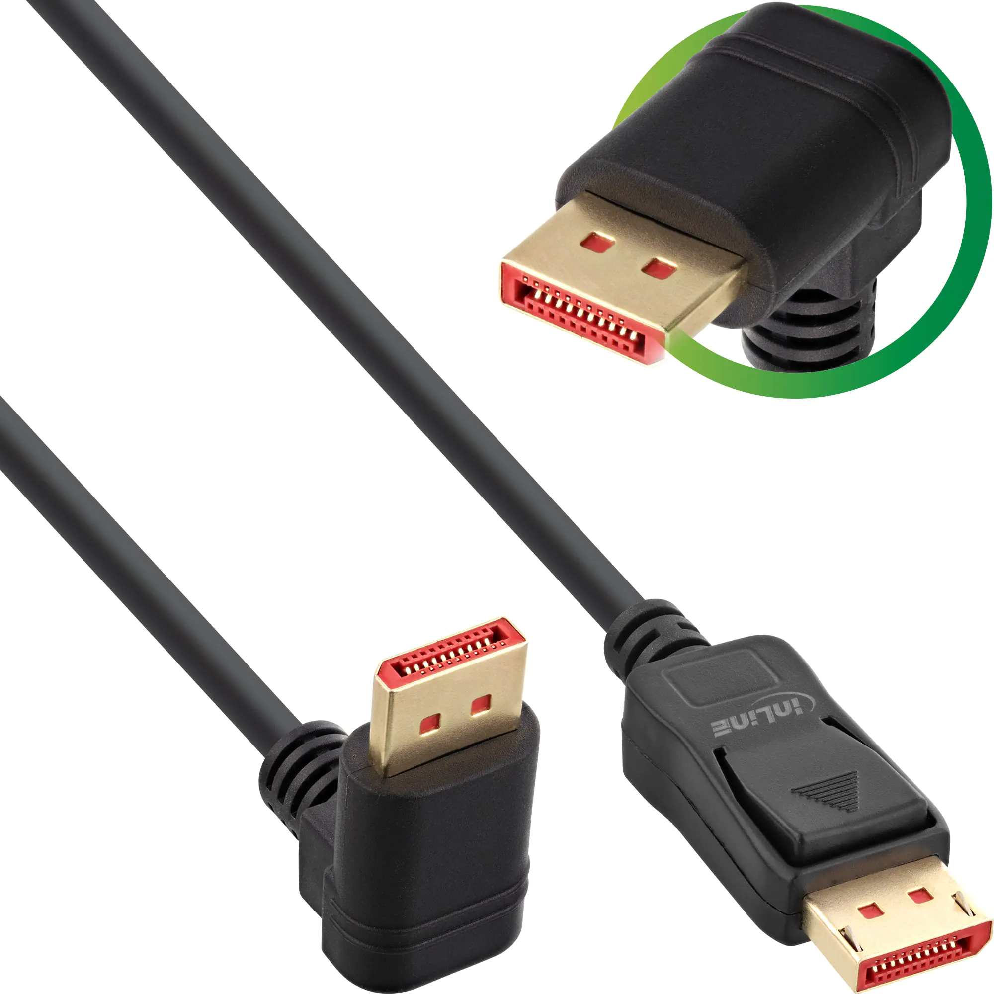 InLine - DisplayPort-Kabel - DisplayPort (M) zu DisplayPort (M) nach unten gewinkelt - DisplayPort 1.4 - 3 m - unterstützt 8K 60 Hz (7680 x 4320), unterstützt 4K 120 Hz (3840 x 2160) - Schwarz