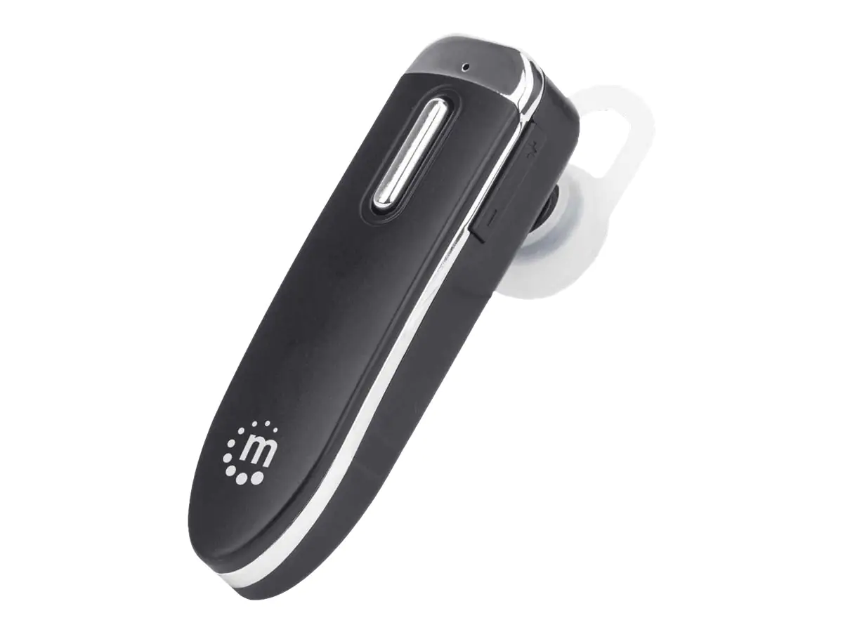 Manhattan Single Ear Bluetooth Headset (Clearance Pricing), Omnidirectional Mic, Integrated Controls, Black, 10 hour usage time, Range 10m, USB-A charging cable included, Bluetooth v4.0, 3 year warranty, Boxed - Headset - im Ohr - Bluetooth - kabellos - S