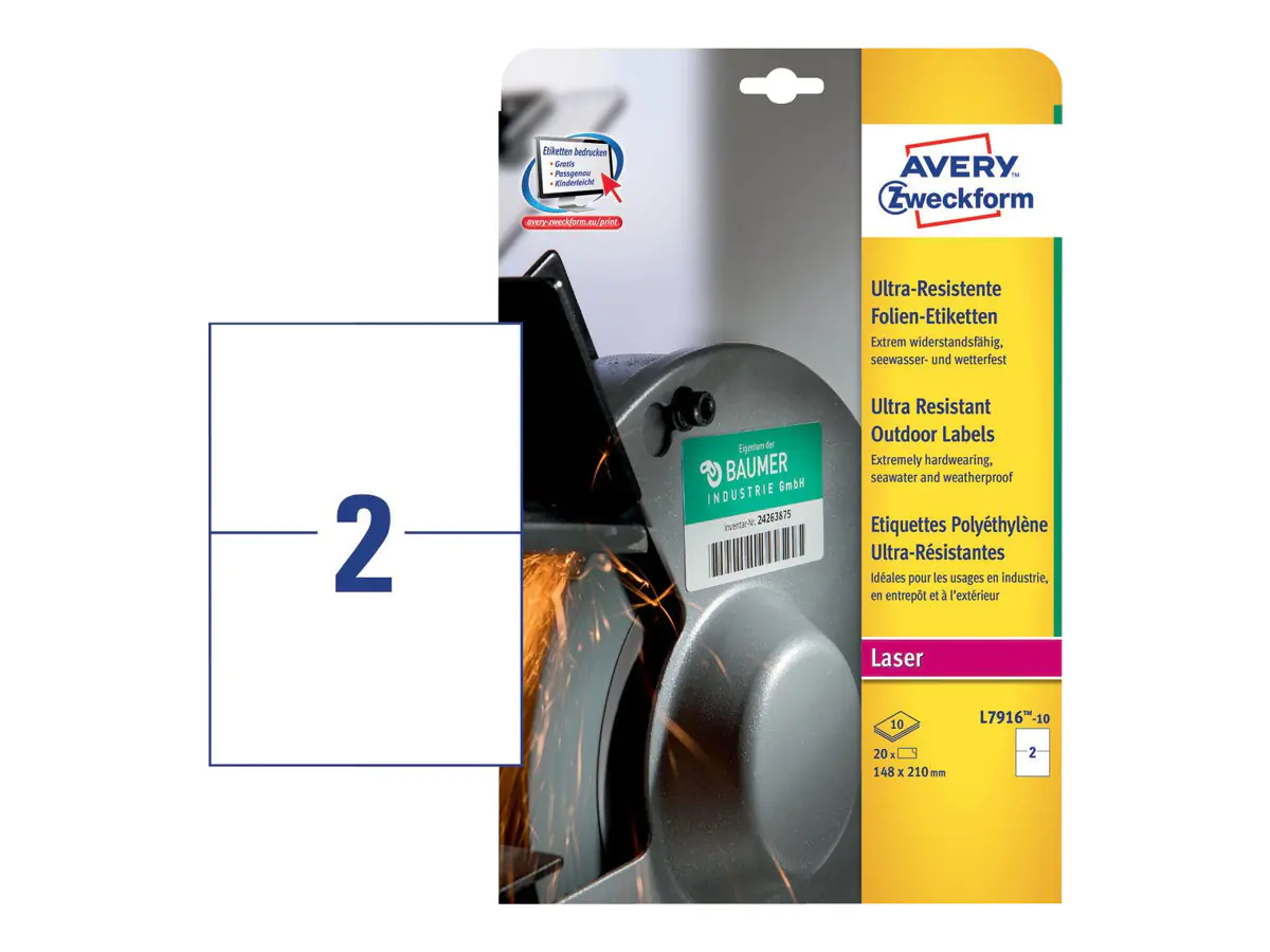 Avery Zweckform Avery L7916-10 - Polyethylen (PE) - permanenter Klebstoff - weiß - A5 (148 x 210 mm)