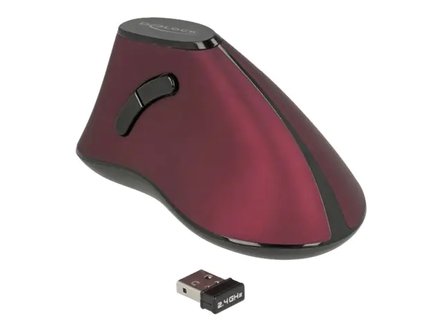 Delock - Vertikale Maus - ergonomisch - Für Rechtshänder - optisch - 5 Tasten - kabellos - 2.4 GHz - kabelloser Empfänger (USB) - Schwarz / Rot - retail