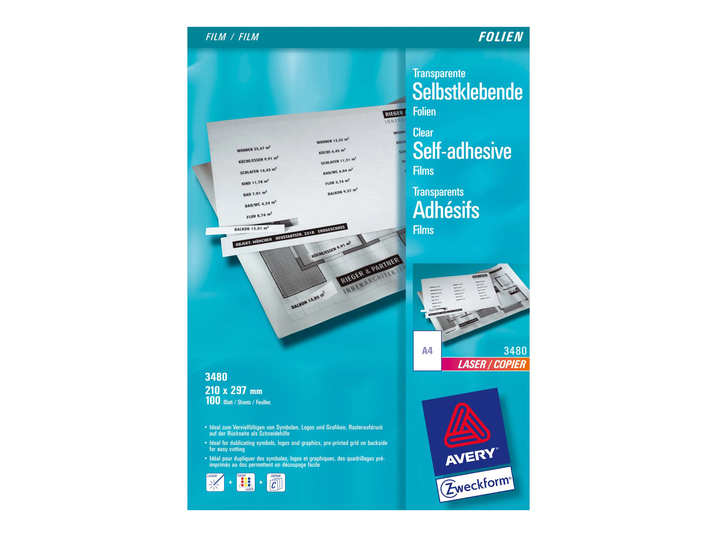 Avery Zweckform 3480 - Selbstklebend - 140 Mikron - matt transparent - A4 (210 x 297 mm)