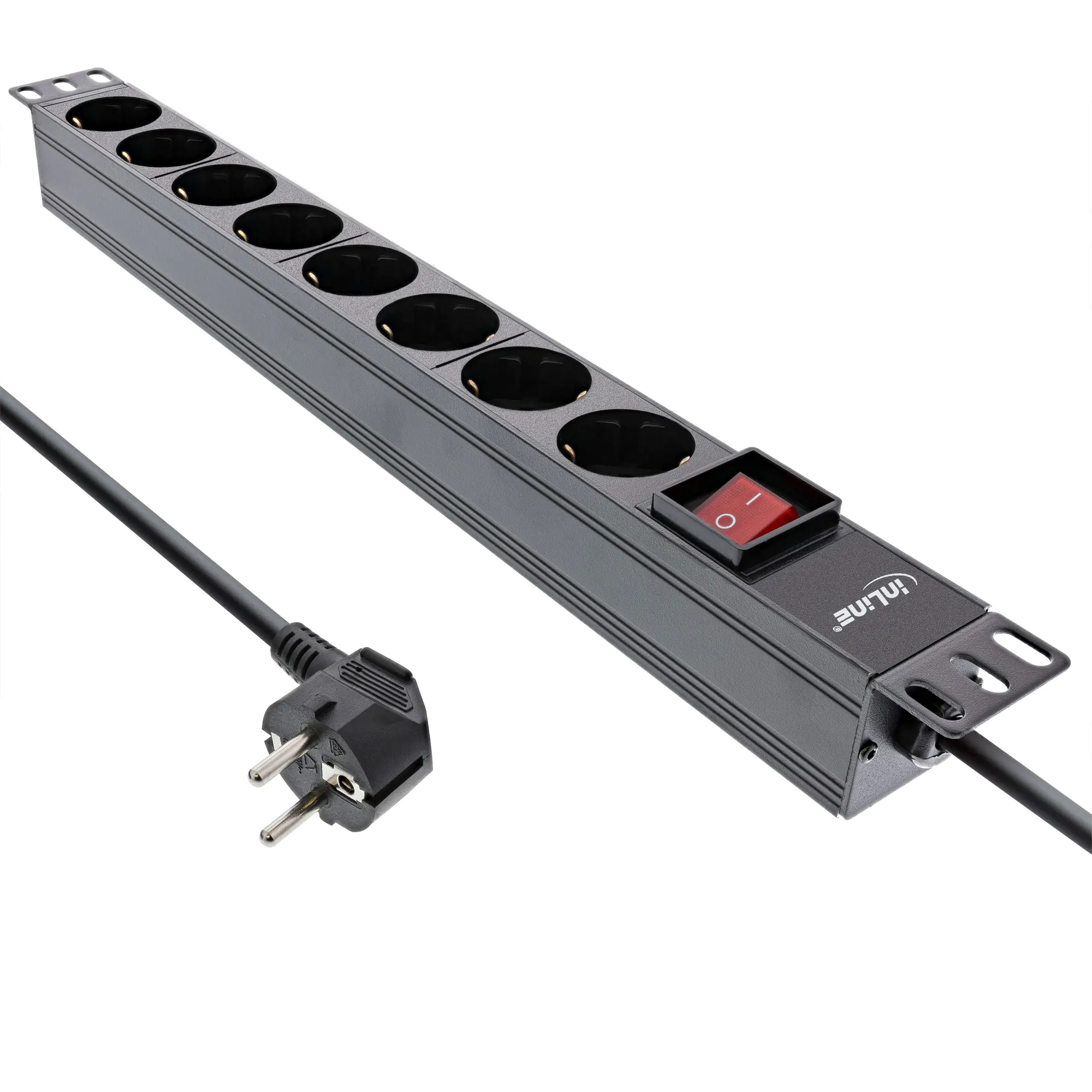 InLine - Steckdosenleiste (Rack - einbaufähig) - 3680 Watt - Eingabe, Eingang power CEE 7/7 - Ausgangsanschlüsse: 8 (8 x Typ F) - 48.3 cm (19") - 2 m Schnur - Schwarz, RAL 9004