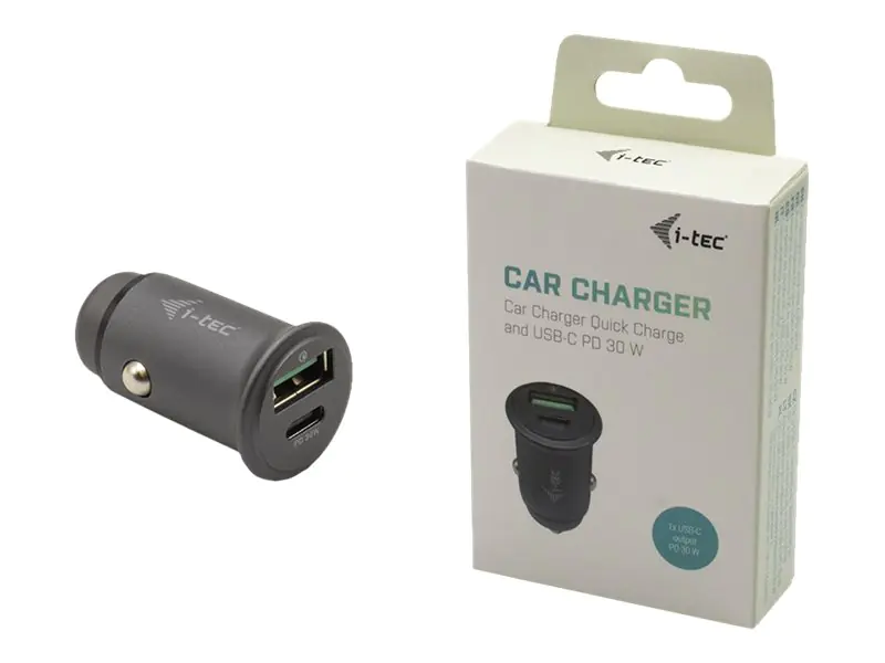 i-Tec - Auto-Netzteil - 30 Watt - 5 A - PD, QC 3.0 - 2 Ausgabeanschlussstellen (USB, 24 pin USB-C)