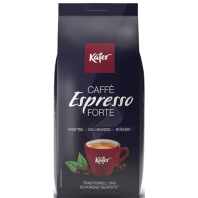 Käfer Espresso Forte kräftig, vollmundig, intensiv ganze Bohne 1.000 g/Pack. Käfer Espresso Forte kräftig, vollmundig, intensiv ganze Bohne 1.000 g/Pack.