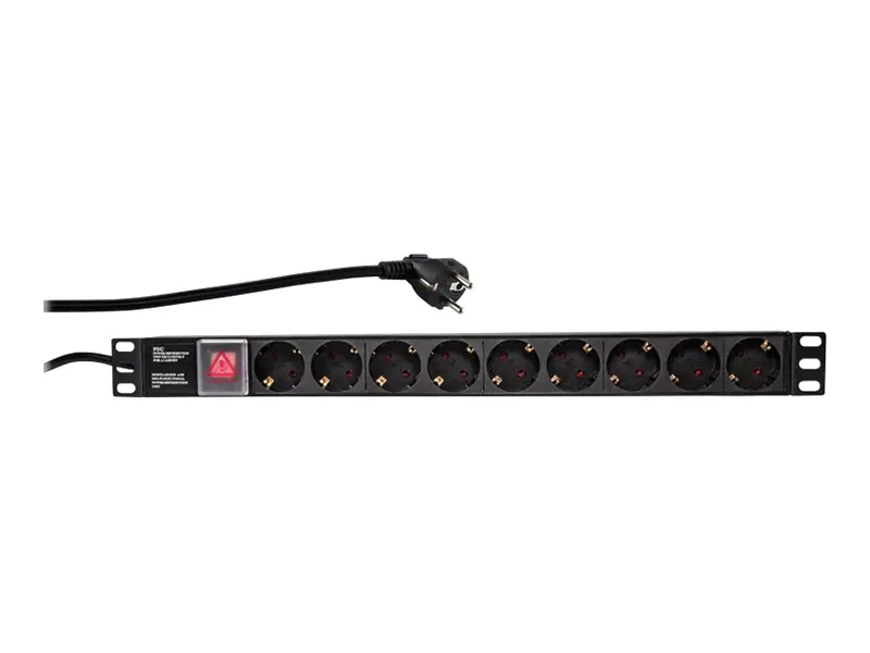 LogiLink - Stromverteilungseinheit (Rack - einbaufähig) - Wechselstrom 250 V - 3500 Watt - Eingabe, Eingang CEE 7/7 - Ausgangsanschlüsse: 9 (Stromversorgung) - 1U - 48.3 cm (19") - Schwarz, RAL 9005