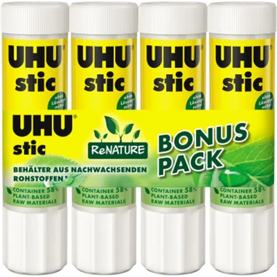 UHU® Klebestift stic ReNATURE nicht nachfüllbar 4 x 21 g/Pack.