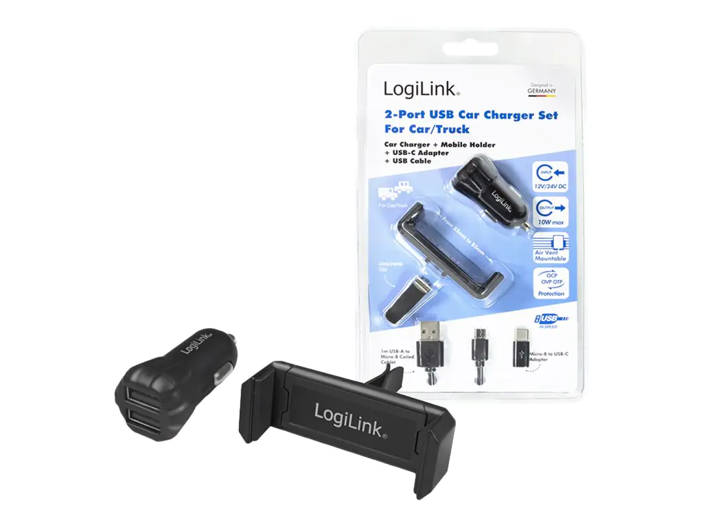 LogiLink - Auto-Netzteil - 10 Watt - 2 A - 2 Ausgabeanschlussstellen (2 x USB) - Schwarz