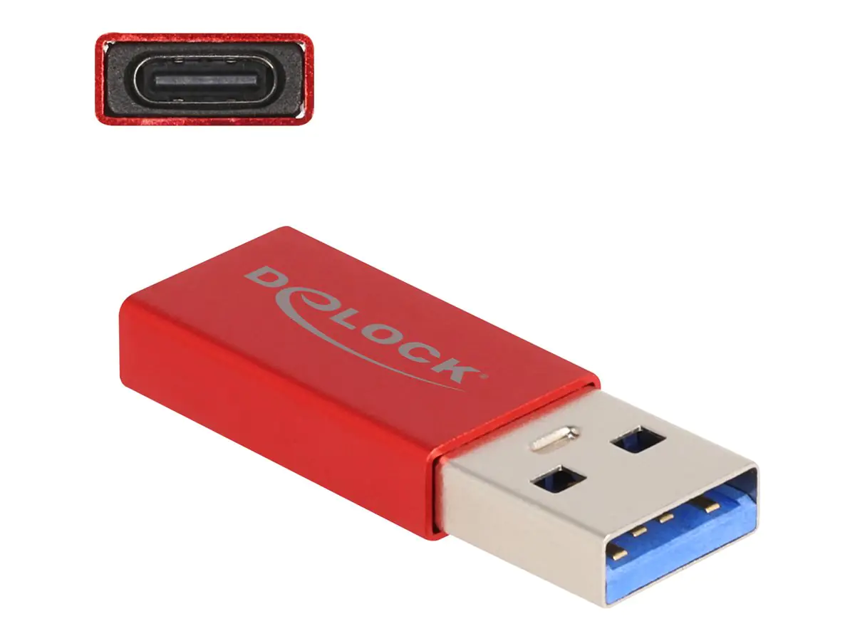 Delock - USB-Adapter - USB Typ A (M) zu 24 pin USB-C (W) - USB 3.2 Gen 2 - 5 V - 900 mA - bis zu 10 Gbps Datentransferrate - Rot