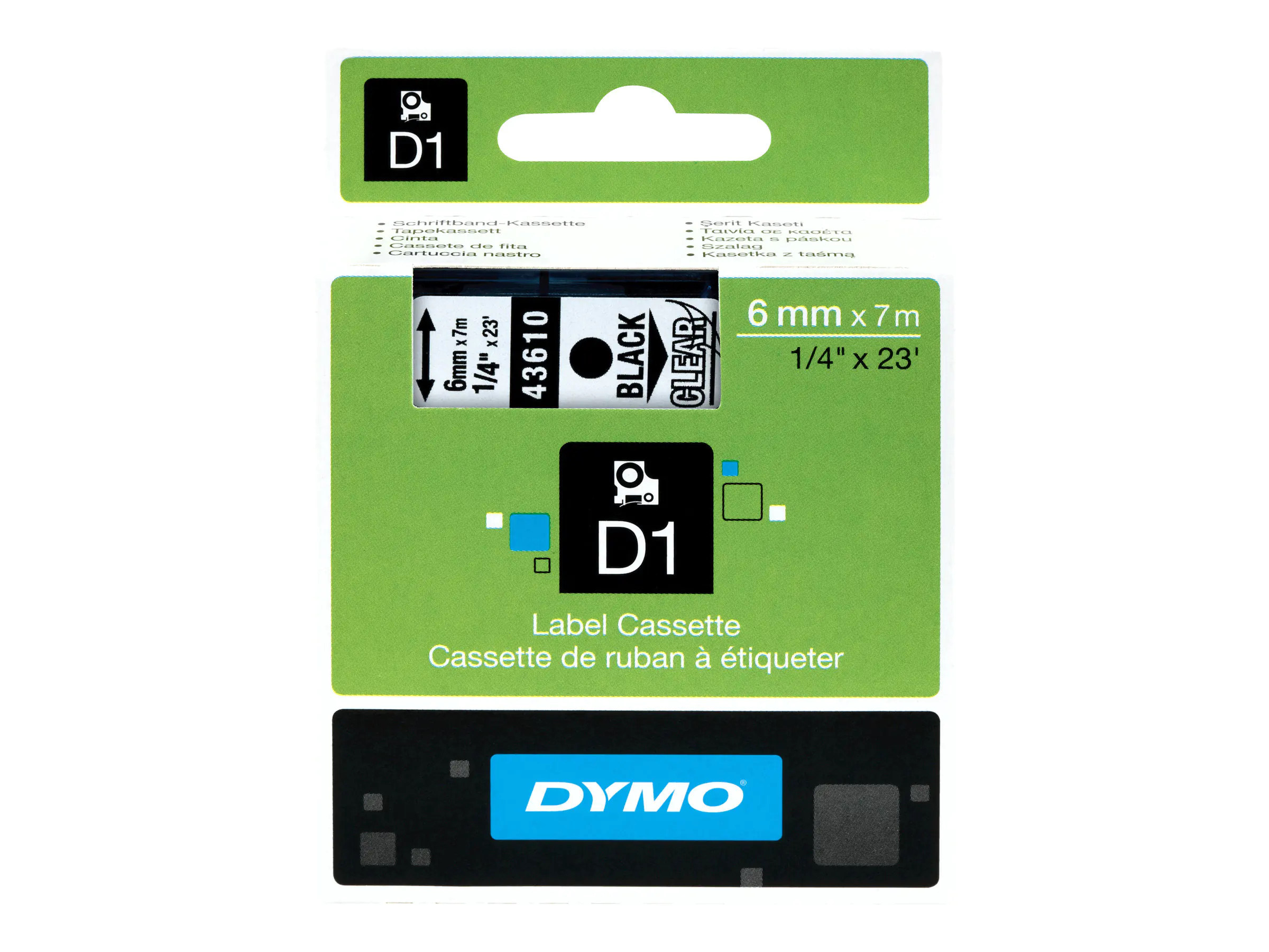 Dymo D1 - Glänzend - schwarz auf durchsichtig - Rolle (0,6 cm x 7 m) S0720770