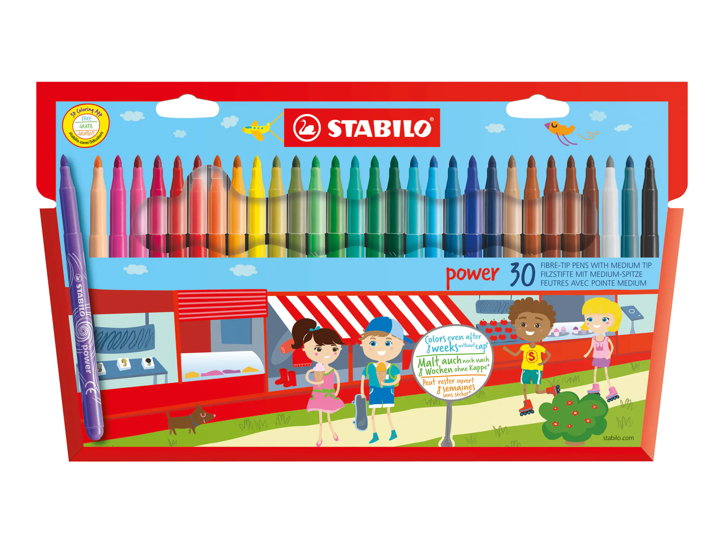 STABILO® Fasermaler power 2mm farbig sortiert auswaschbar 30 St./Pack.