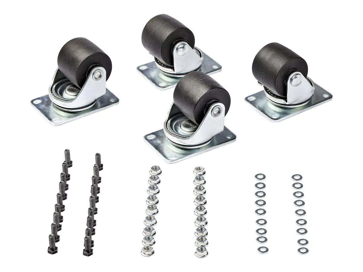 StarTech Heavy Duty Casters for Server Racks/Cabinets, Set of 4 Universal M6 2-inch Swivel Caster Kit, 45x75mm Pattern, Replacement Caster Wheels for 4 Post Racks, Steel/Plastic - 4-Pack Rolling Caster Kit (RKCASTER2) - Steckgehäuse-Rollensatz - Schwarz,