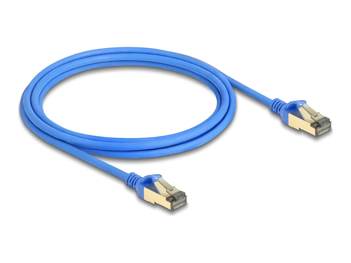 Delock - Netzwerkkabel - RJ-45 (M) zu RJ-45 (M) - 2 m - 4.9 mm - F/FTP - CAT 8.1 - halogenfrei, ohne Haken, schmal - Blau