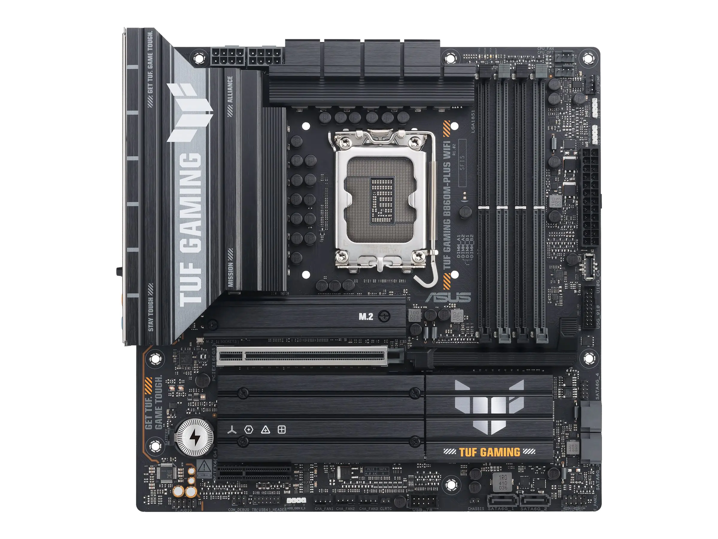 ASUS TUF GAMING B860M-PLUS WIFI - Motherboard - micro ATX - LGA1851-Sockel - B860 Chipsatz - USB-C 3.2 Gen 2x2, USB 3.2 Gen 2, USB 3.2 Gen 1, USB-C 3.2 Gen2 - 2.5 Gigabit LAN, Bluetooth, Wi-Fi 7 - Onboard-Grafik (CPU erforderlich) - HD Audio (8-Kanal)