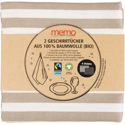 memo Geschirrhandtuch 50 x 70 cm (B x H) 100 % Baumwolle grau/weiß 2 St./Pack. memo Geschirrhandtuch 50 x 70 cm (B x H) 100 % Baumwolle grau/weiß 2 St./Pack.