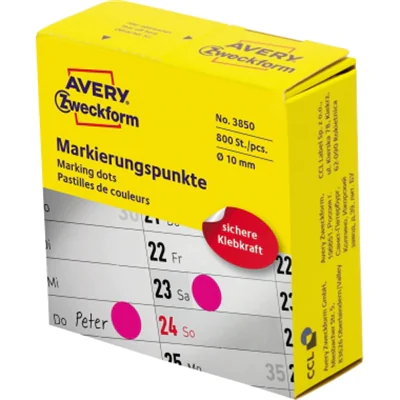Avery Zweckform Markierungspunkt 3850 10mm magenta 800 St./Pack. Avery Zweckform Markierungspunkt 3850 10mm magenta 800 St./Pack.