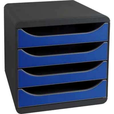 Exacompta Schubladenbox BIG-BOX 4 Schubladen DIN A4, Überbreite Polystyrol Gehäusefarbe: schwarz Farbe der Schublade: königsblau Exacompta Schubladenbox BIG-BOX 4 Schubladen DIN A4, Überbreite Polystyrol Gehäusefarbe: schwarz Farbe der Schublade: königsblau