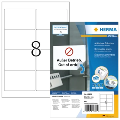 HERMA Etikett 10308 96x63,5mm weiß 800 St./Pack. HERMA Etikett 10308 96x63,5mm weiß 800 St./Pack.