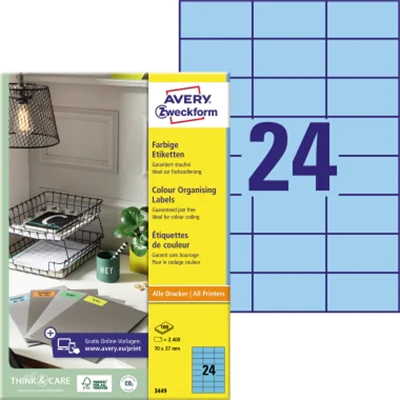 Avery Zweckform Universaletikett 3449 70x37mm blau 2.400 St./Pack. Avery Zweckform Universaletikett 3449 70x37mm blau 2.400 St./Pack.