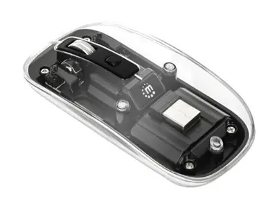 Manhattan - Maus - wiederaufladbar - rechts- und linkshändig - optisch - 4 Tasten - kabellos - 2.4 GHz - kabelloser Empfänger (USB) - durchsichtig, klar, Schwarz - retail - Box