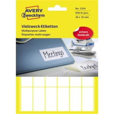 Avery Zweckform Vielzwecketikett 3324 38x18mm weiß 648 St./Pack. Avery Zweckform Vielzwecketikett 3324 38x18mm weiß 648 St./Pack.