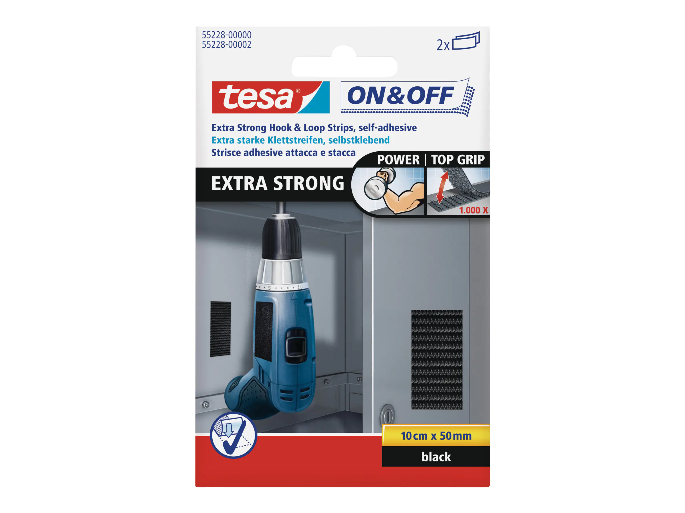 Tesa On & Off - Montagekleber - 5 x 10 cm - Schwarz (Packung mit 2) 55228-00000-02