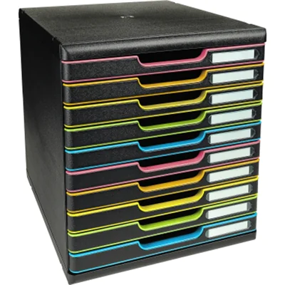 Exacompta Schubladenbox MODULO 10 Schubladen DIN A4+ Polystyrol Gehäusefarbe: schwarz Farbe der Schublade: schwarz/harlekin