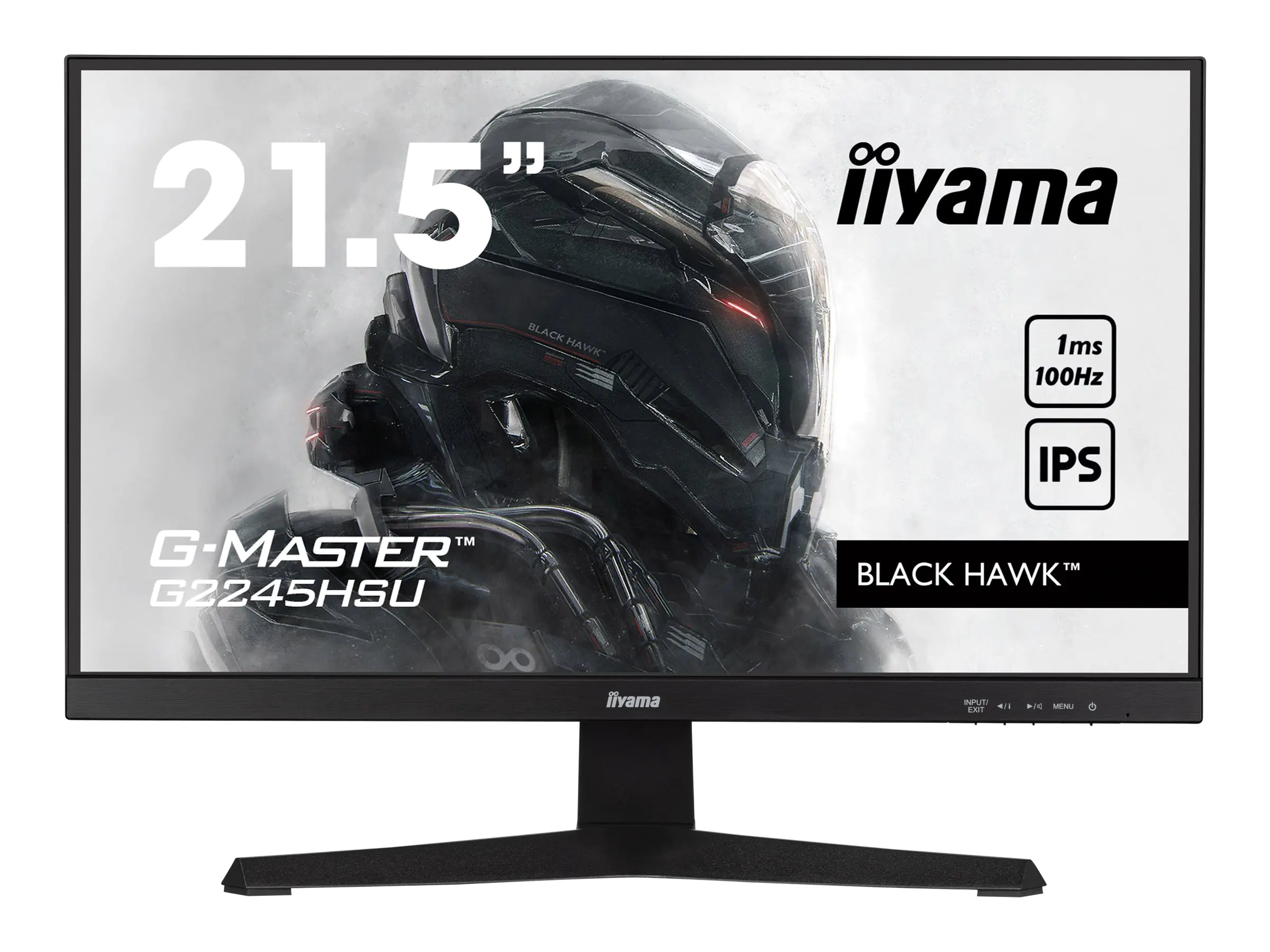 iiyama G-MASTER Black Hawk G2245HSU-B1 - LED-Monitor - 55.9 cm (22") (21.5" sichtbar) - 1920 x 1080 Full HD (1080p) @ 100 Hz - IPS - 250 cd/m² - 1000:1 - 1 ms - HDMI, DisplayPort - Lautsprecher - mattschwarz
