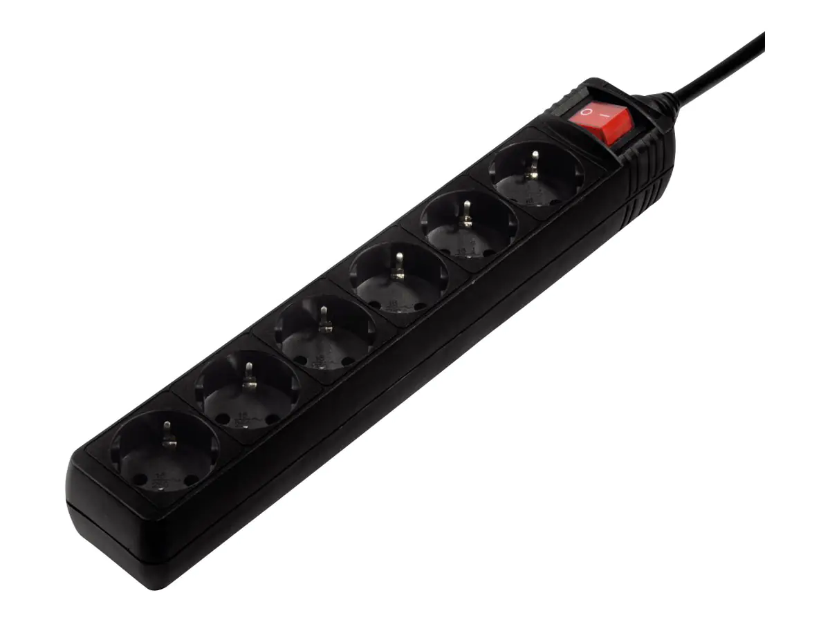 Hama Distribution Panel 6-Way 45° with Switch - Steckdosenleiste - Wechselstrom 230 V - Ausgangsanschlüsse: 6 - 1.4 m Schnur - Schwarz (Packung mit 15)