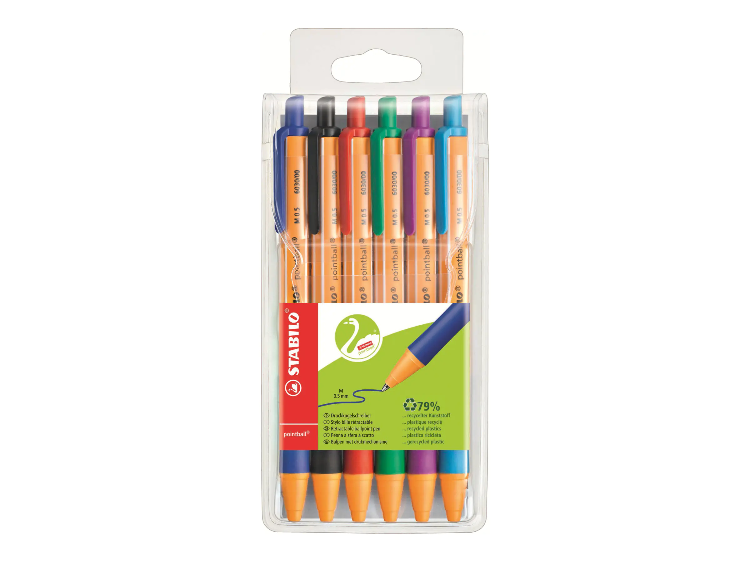 STABILO pointball - Kugelschreiber - Schwarz, Rot, Blau, Grün, Türkis, fliederfarben - 0.5 mm - Mittel - verstellbar (Packung mit 6) 6030/6