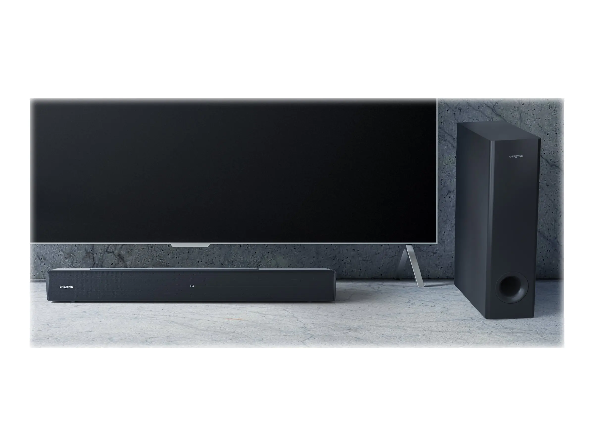 Creative Stage V2 - Soundleistensystem - für TV/Monitor - 2.1-Kanal - kabellos - Bluetooth - 80 Watt (Gesamt) - Schwarz