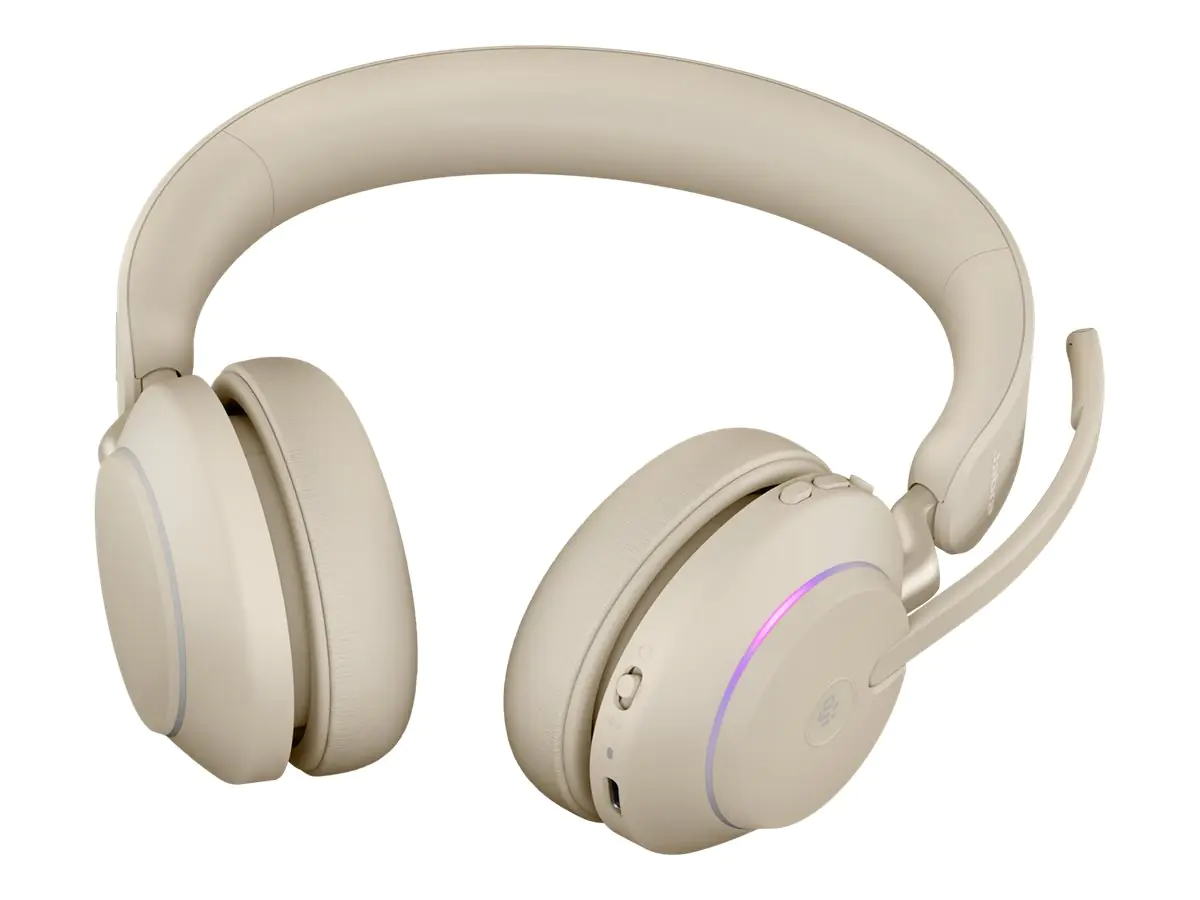 Jabra Evolve2 65 MS Stereo - Headset - On-Ear - Bluetooth - kabellos - USB-A - Geräuschisolierung - beige - Zertifiziert für Microsoft Teams