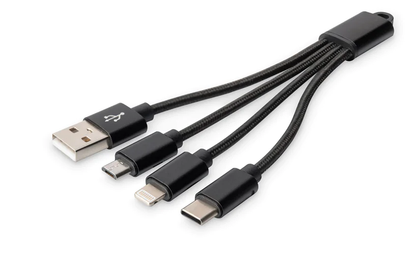 DIGITUS 3-in-1 Ladekabel, USB A - Lightning + Micro USB + USB-C - DB-300160-002-S