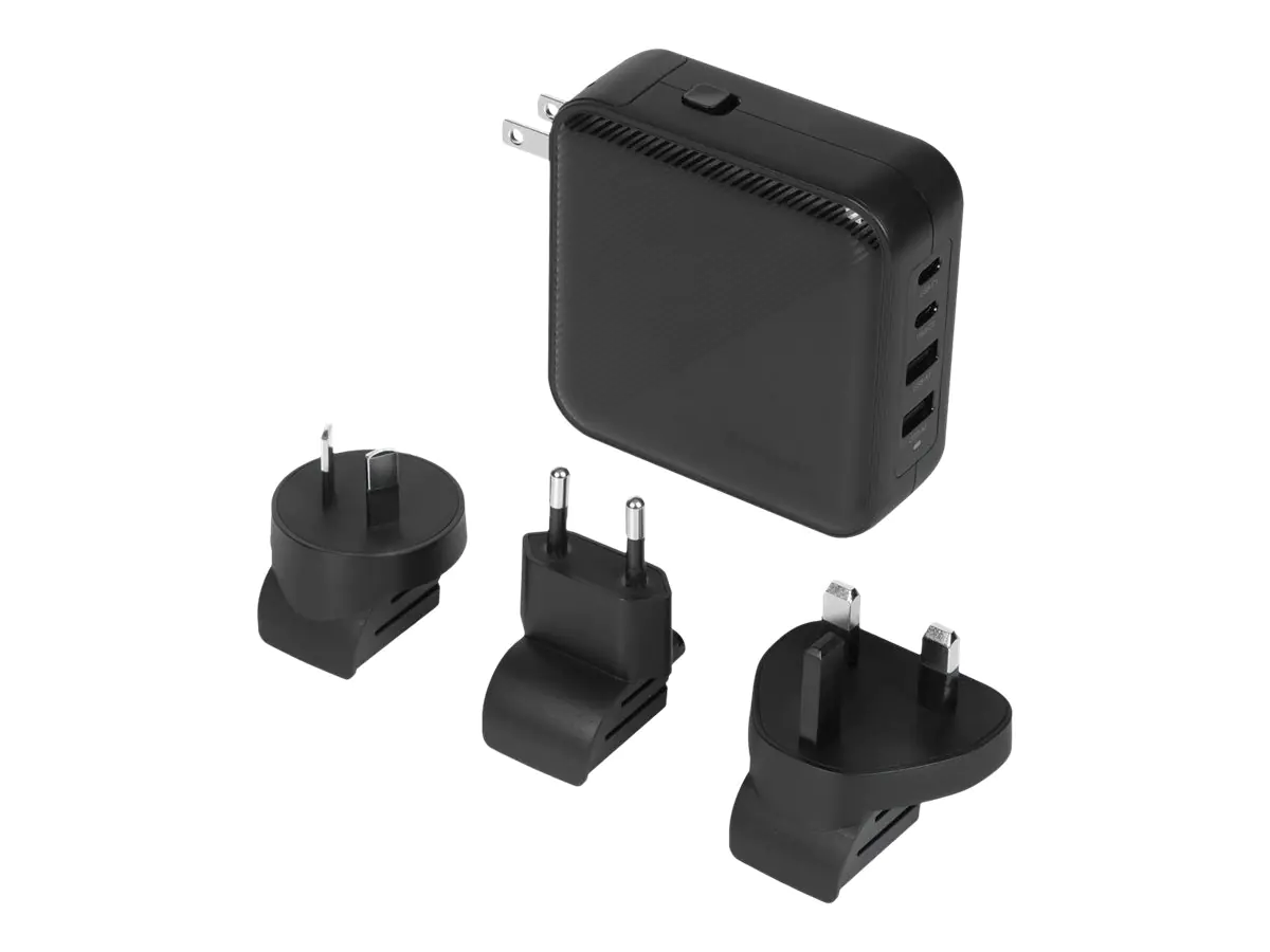 Targus - Netzteil - GaN - 100 Watt - PD - 4 Ausgabeanschlussstellen (2 x USB-C, 2 x 9-polige USB Typ A) - Schwarz