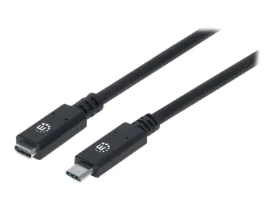 Manhattan USB-C to USB-C Extension Cable, 50cm, Male to Female, 10 Gbps (USB 3.2 Gen2 aka USB 3.1), 5A (super fast charging), SuperSpeed+ USB, Black, Lifetime Warranty, Polybag - USB-Verlängerungskabel - 24 pin USB-C (M) zu 24 pin USB-C (W) - USB 3.1 Gen