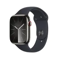 Apple Watch Series 9 (GPS + Cellular) - 45 mm - Graphite Stainless Steel - intelligente Uhr mit Sportband - Flouroelastomer - Midnight - Bandgröße: S/M - 64 GB - Wi-Fi, Bluetooth, UWB, LTE - 4G - 51.5 g