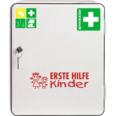 SÖHNGEN® Verbandschrank Kindergarten gefüllt Spezialfüllung Kita-Vorschulalter bis 6 Jahre, überwiegend aluderm®-, aluderm®-aluplast Kinder-Verbandstoffe in kindgerechten Größen Stahlblech weiß SÖHNGEN® Verbandschrank Kindergarten gefüllt Spezialfüllung Kita-Vorschulalter bis 6 Jahre, überwiegend aluderm®-, aluderm®-aluplast Kinder-Verbandstoffe in kindgerechten Größen Stahlblech weiß