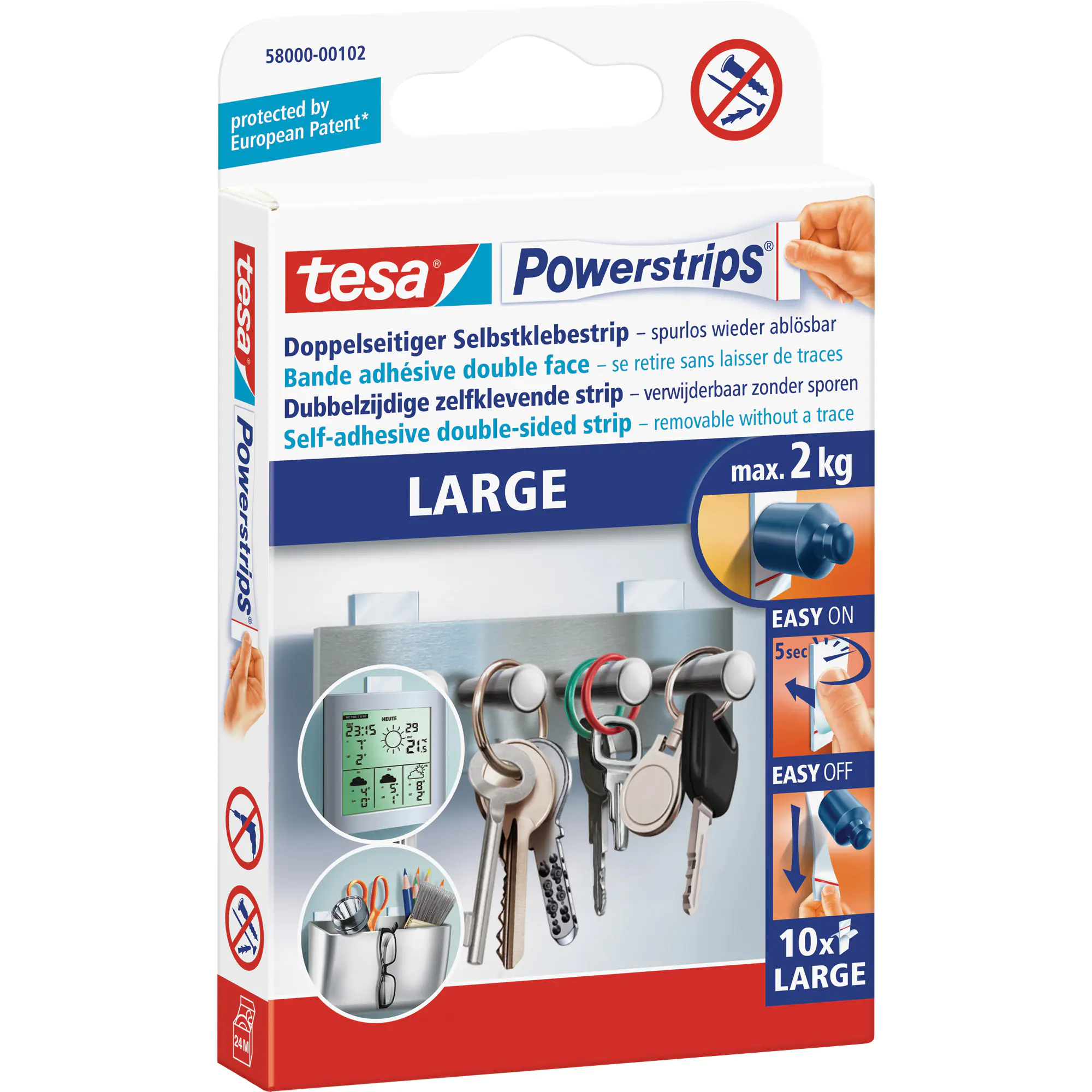 Tesa Powerstrips LARGE - Montagekleber (Packung mit 10) 58000-00102-25