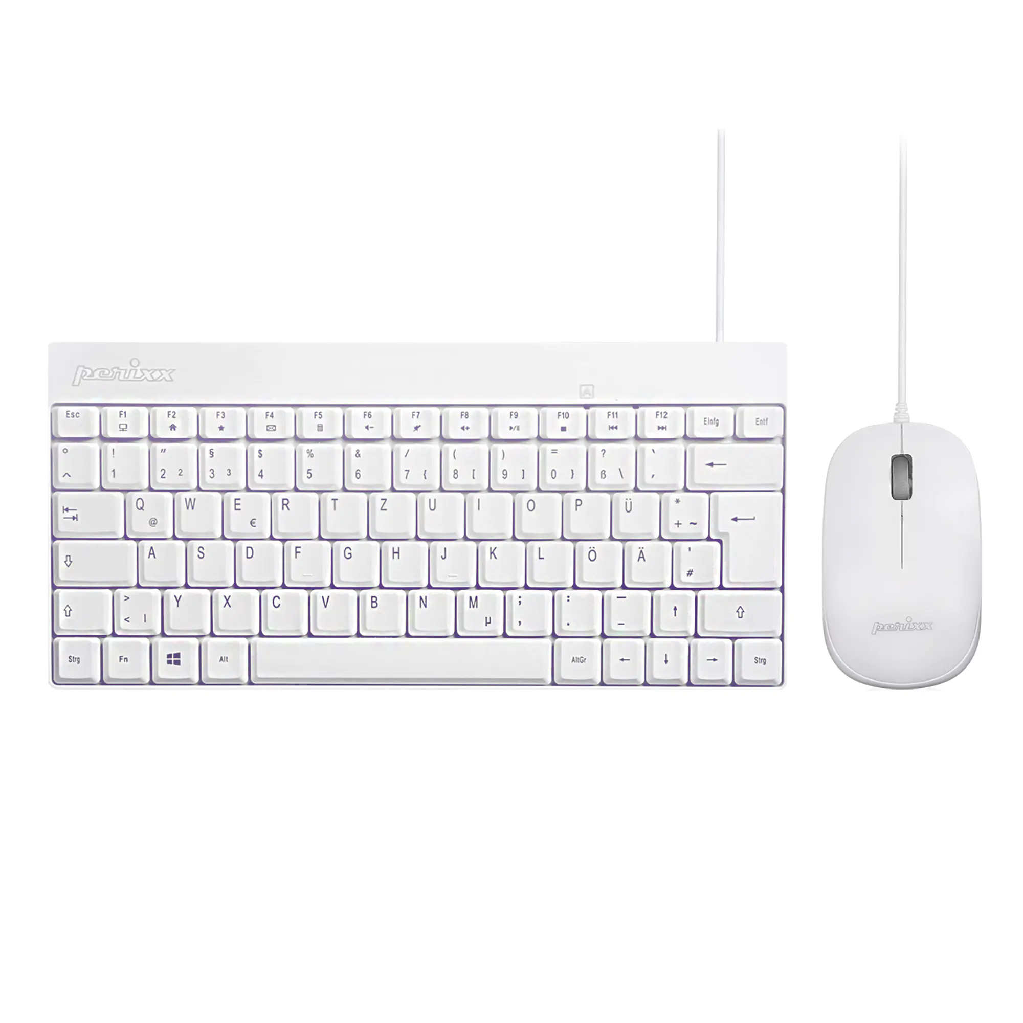 Perixx PERIDUO-212 DE Mini USB-Tastatur und Maus Set weiß - Tastatur - 1.000 dpi