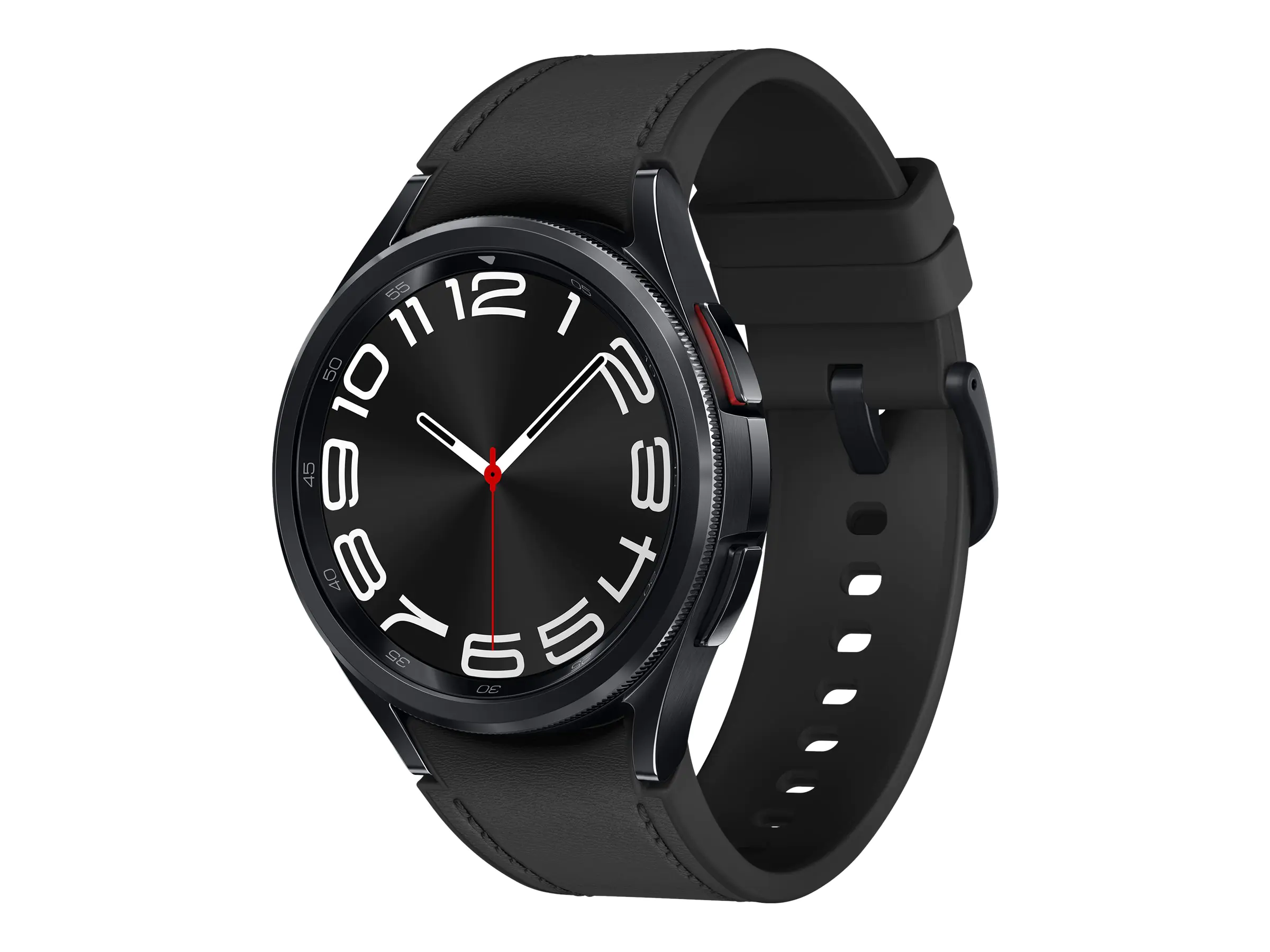 Samsung Galaxy Watch6 Classic - 43 mm - intelligente Uhr mit Band - Hybrid-Eco-Leder - schwarz - Bandgröße: S/M - Anzeige 3.33 cm (1.3") - 16 GB - LTE, NFC, Wi-Fi, Bluetooth - 4G - 52 g - Schwarz