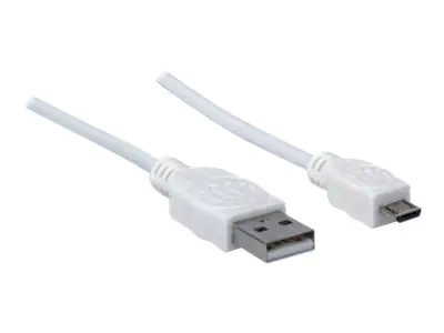 Manhattan USB-A to Micro-USB Cable, 1.8m, Male to Male, 480 Mbps (USB 2.0), Hi-Speed USB, White, Lifetime Warranty, Polybag - USB-Kabel - USB (M) zu Micro-USB Typ B (M) - USB 2.0 - 1.8 m - geschirmt, geformt - weiß Manhattan USB-A to Micro-USB Cable, 1.8m, Male to Male, 480 Mbps (USB 2.0), Hi-Speed USB, White, Lifetime Warranty, Polybag - USB-Kabel - USB (M) zu Micro-USB Typ B (M) - USB 2.0 - 1.8 m - geschirmt, geformt - weiß
