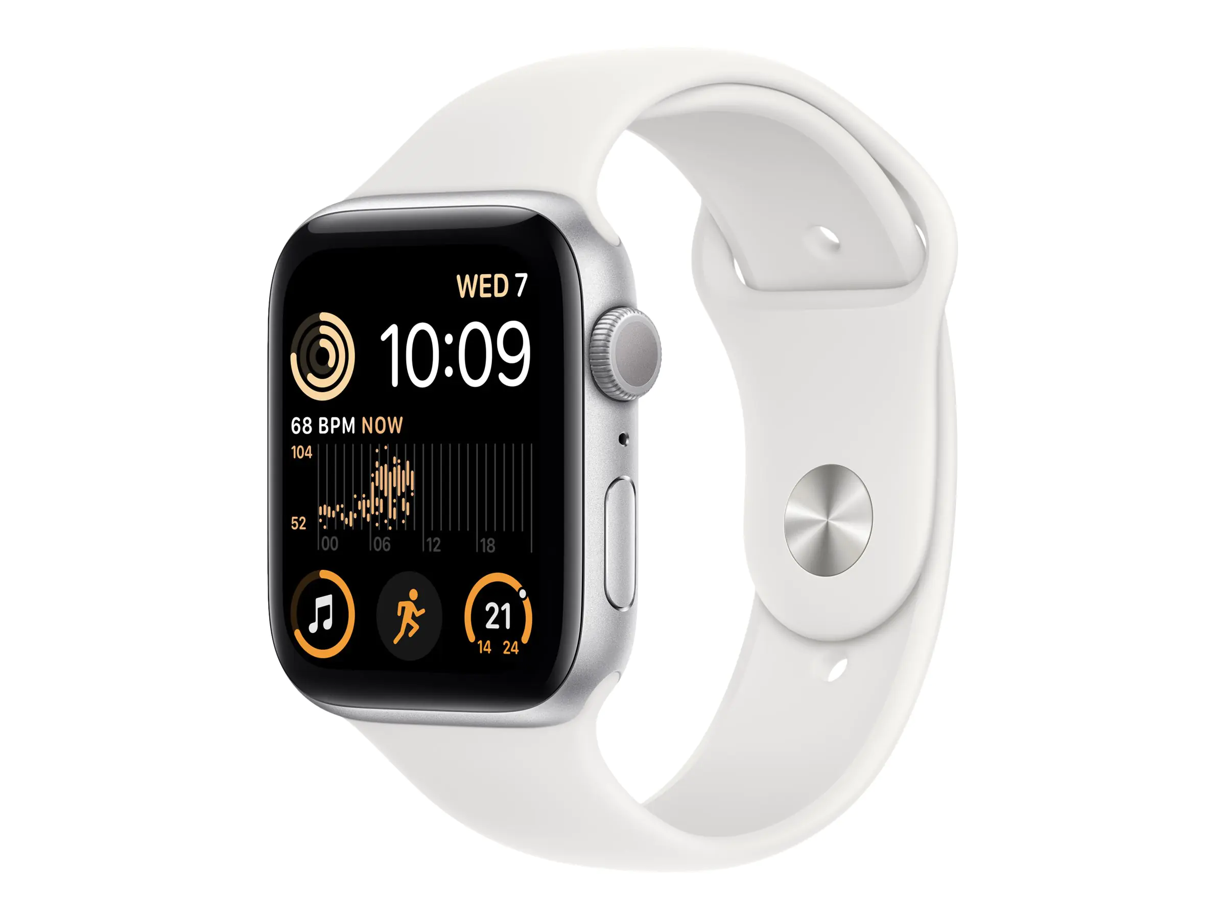 Apple Watch SE (GPS) - 44 mm - Aluminium, Silber - intelligente Uhr mit Sportband - Flouroelastomer - weiß - Bandgröße: regelmäßig - 32 GB - Wi-Fi, Bluetooth - 32.9 g