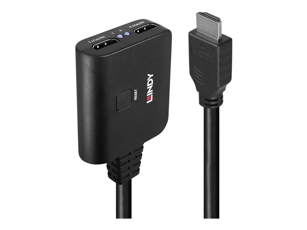 Lindy - HDMI Splitter - HDMI, Mikro-USB Typ B (nur Strom) zu HDMI weiblich - 50 cm - Schwarz - HDR-Support, unterstützt 4K 60 Hz (3840 x 2160)