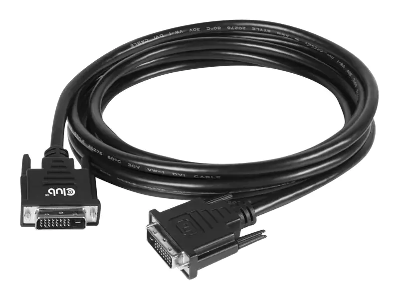 Club 3D - DVI-Kabel - Dual Link - DVI-D (M) zu DVI-D (M) - 3 m - Daumenschrauben, hauchvergoldete Kontakte